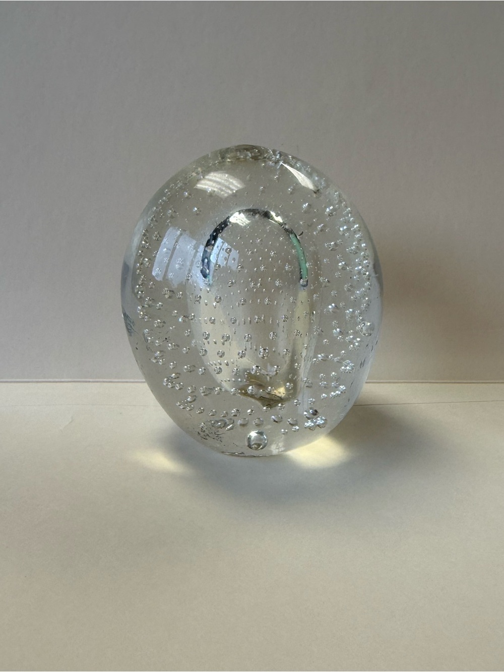 Vintage Oval Glass Paperweight Controlled Small Bubbles & Large Center Bubble